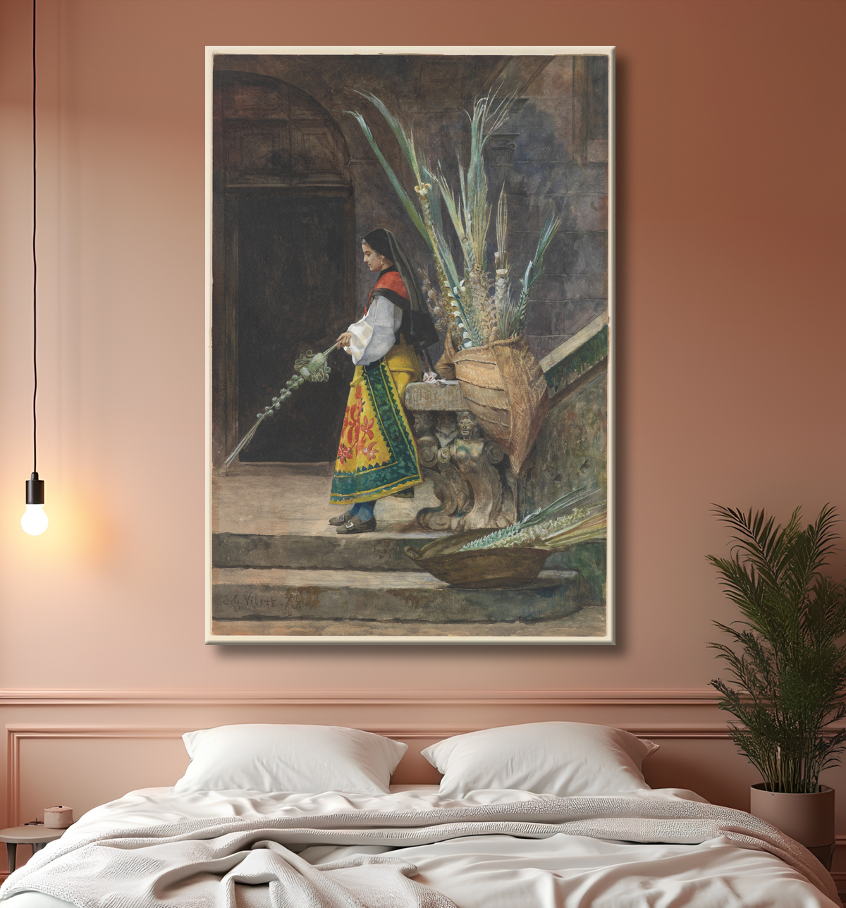 Reproduction Dimanche des Rameaux en Espagne de Jean-Georges Vibert avec decor
