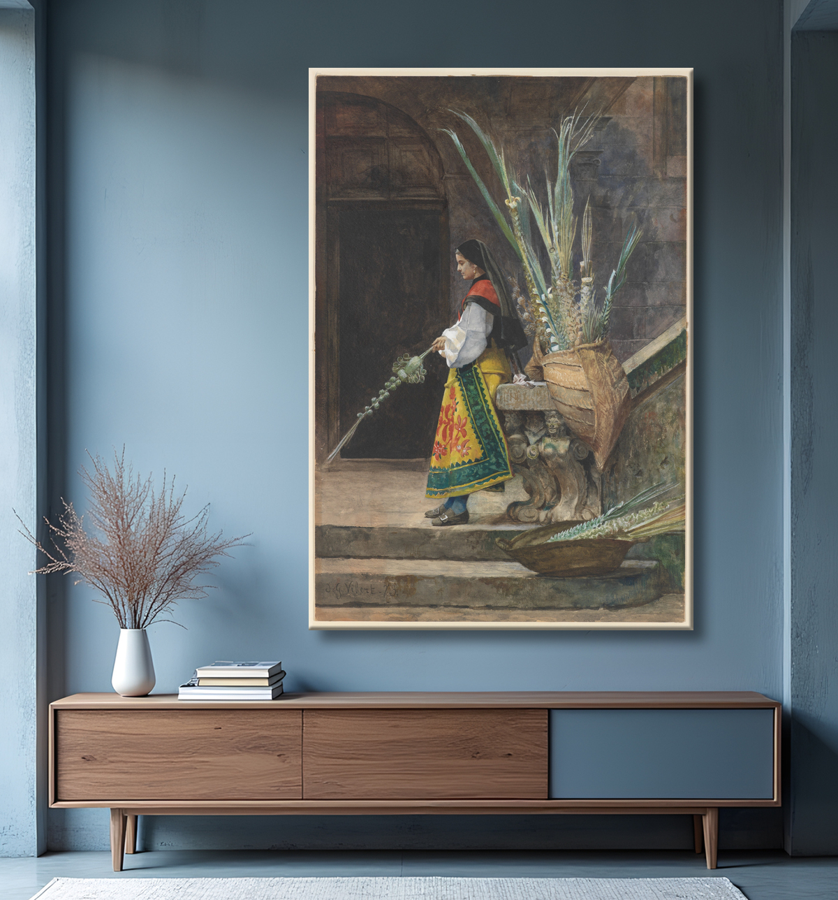 Reproduction Dimanche des Rameaux en Espagne de Jean-Georges Vibert avec decor