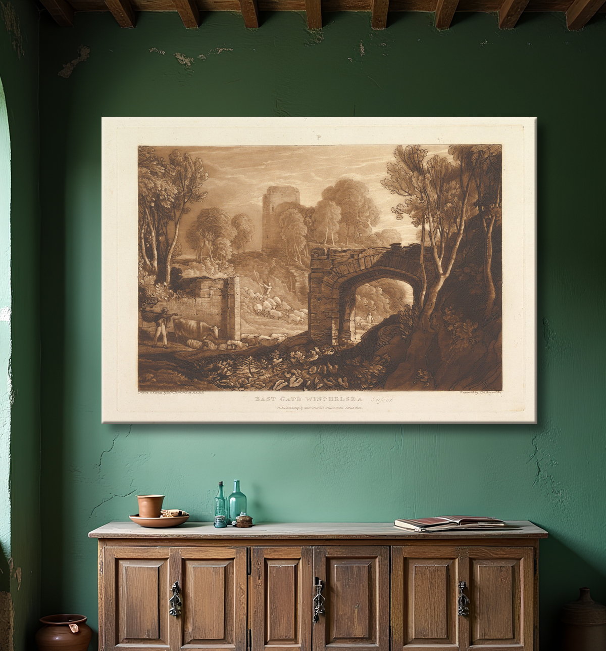 Reproduction East Gate, Winchelsea, Sussex (Liber Studiorum, partie XIV, planche 67) de Joseph Mallord William Turner avec decor