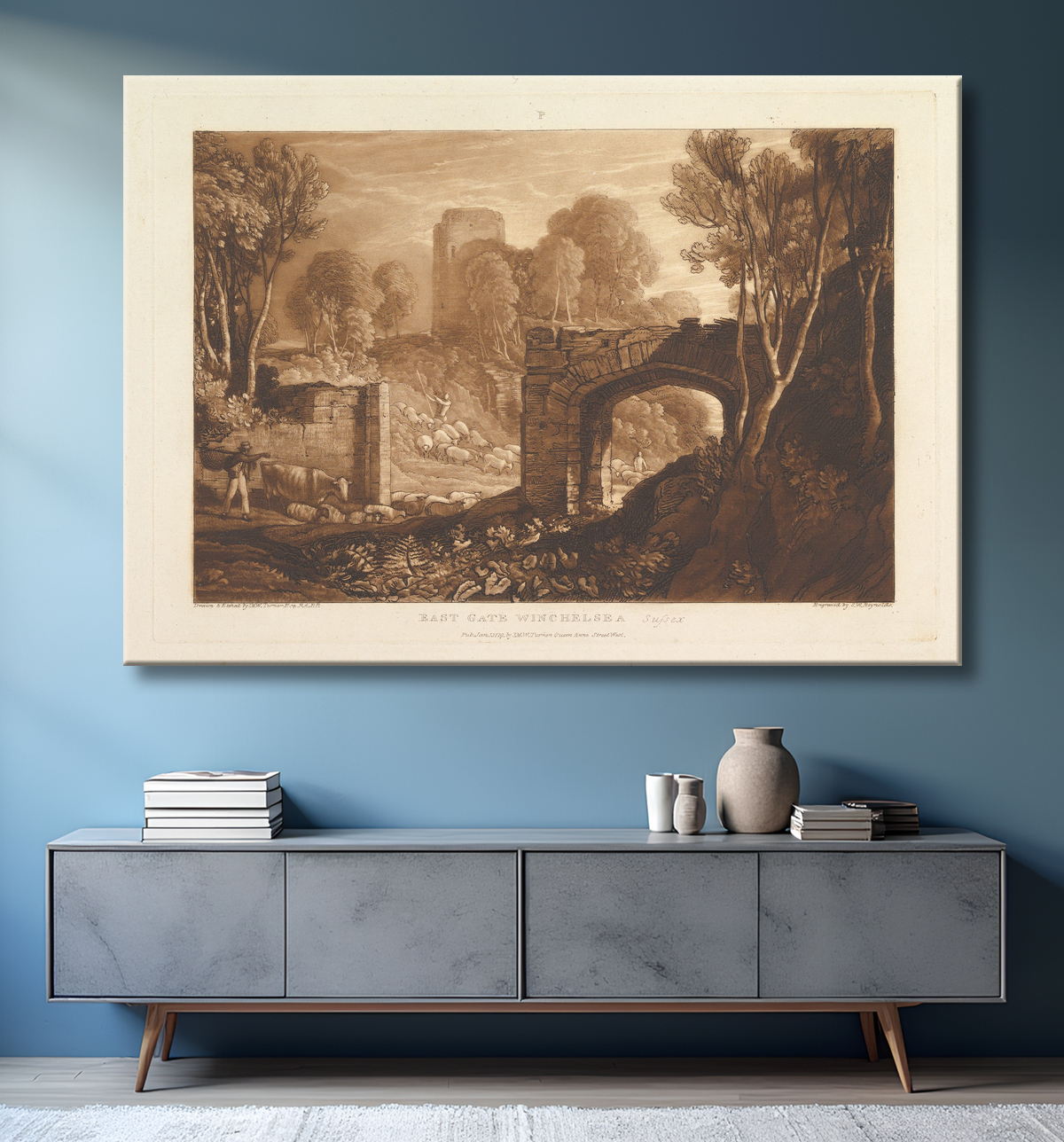 Reproduction East Gate, Winchelsea, Sussex (Liber Studiorum, partie XIV, planche 67) de Joseph Mallord William Turner avec decor