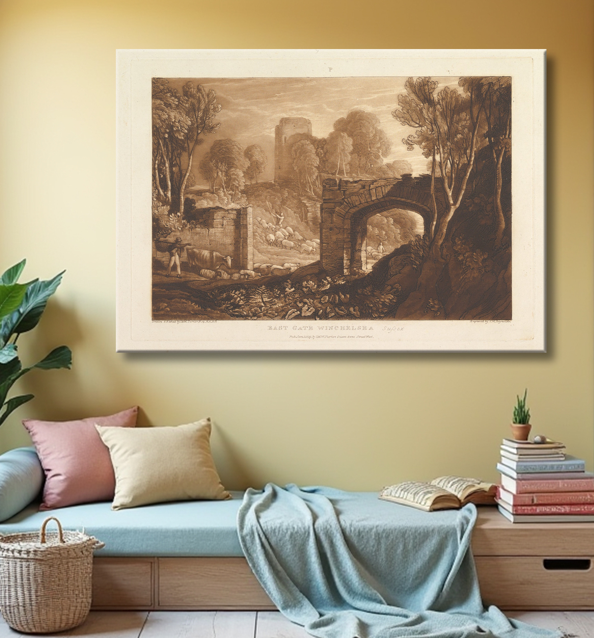 Reproduction East Gate, Winchelsea, Sussex (Liber Studiorum, partie XIV, planche 67) de Joseph Mallord William Turner avec decor