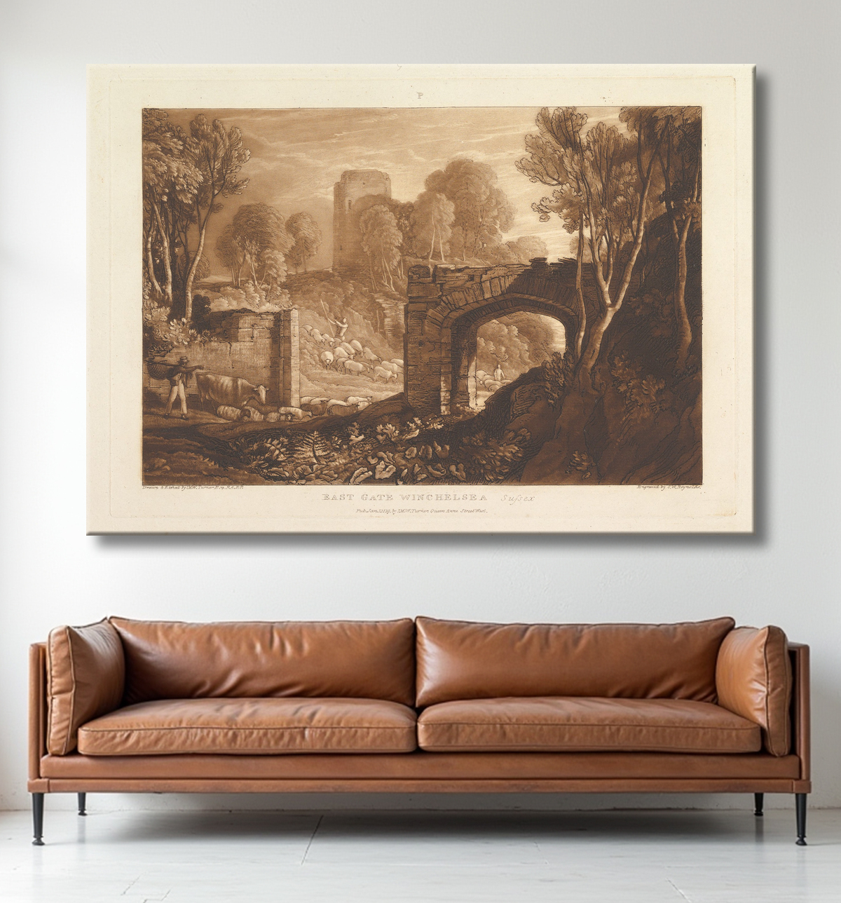 Reproduction East Gate, Winchelsea, Sussex (Liber Studiorum, partie XIV, planche 67) de Joseph Mallord William Turner avec decor