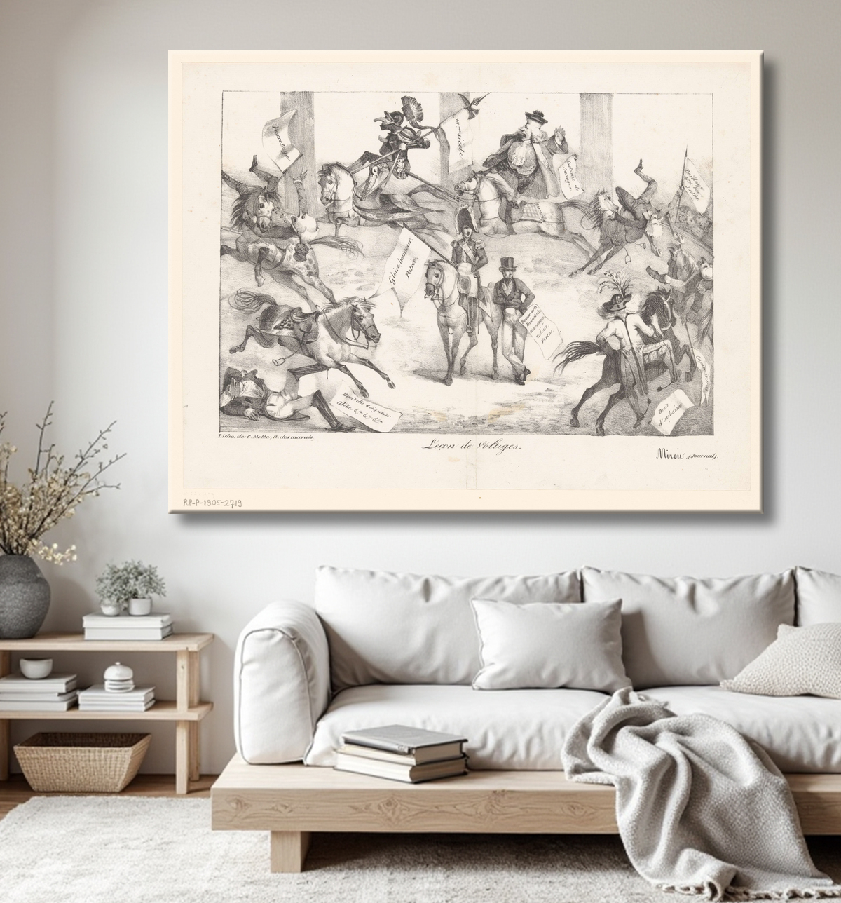 Reproduction École d'équitation avec figures allégoriques sur les chevaux de Eugène Delacroix avec decor