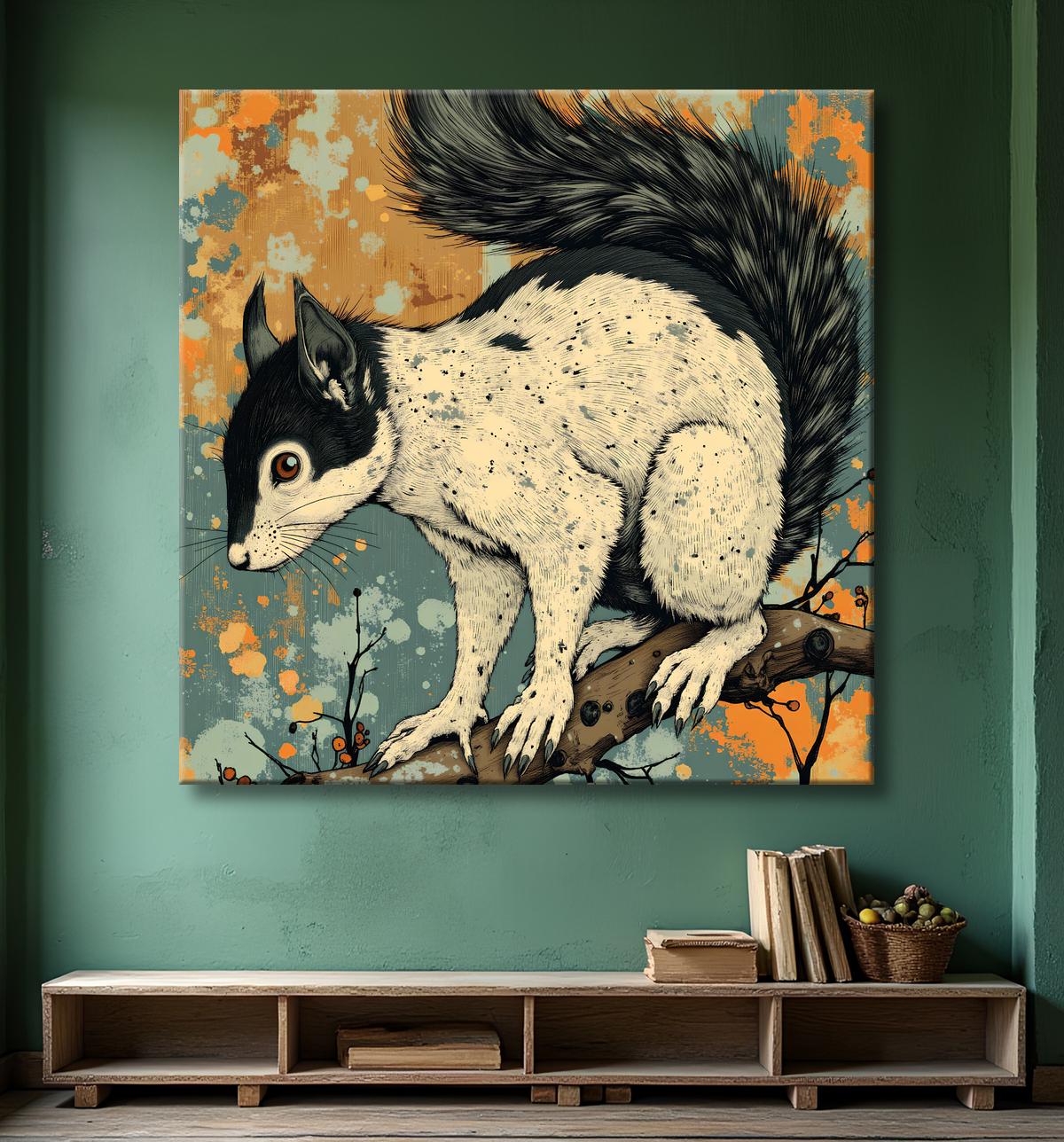 Tableau écureuil moderne - Peinture animalière expressive et graphique avec decor