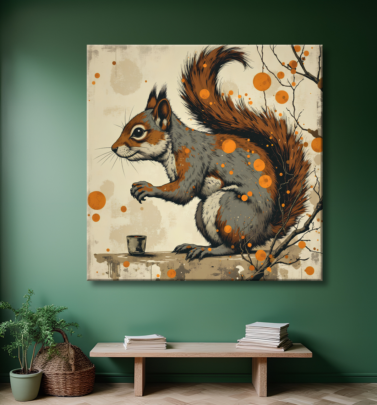 Tableau écureuil moderne - Peinture animalière expressive et graphique avec decor