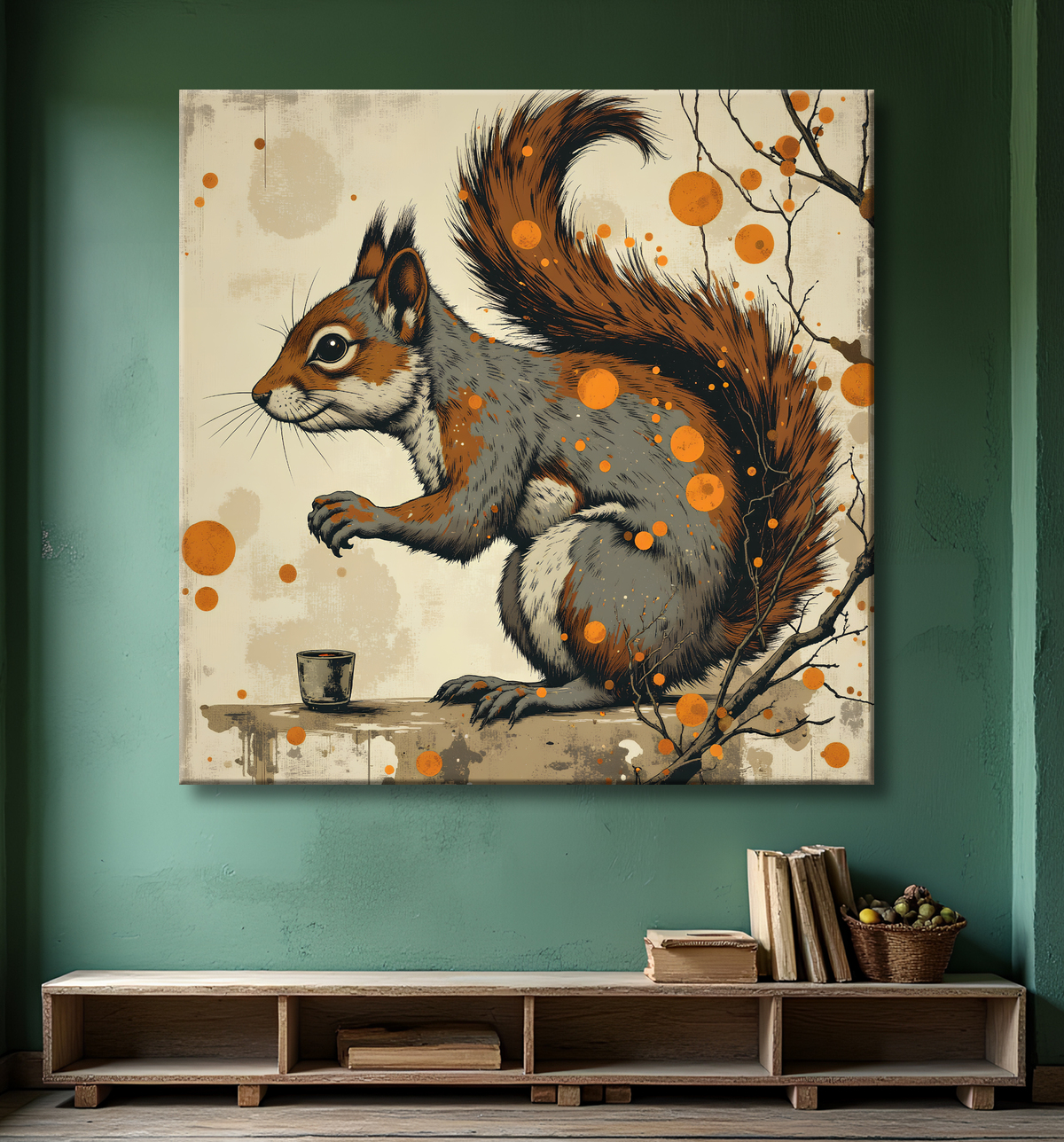 Tableau écureuil moderne - Peinture animalière expressive et graphique avec decor