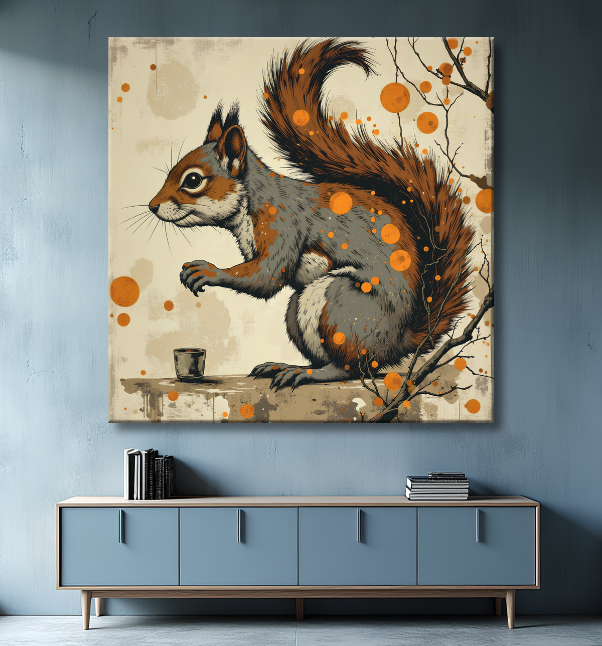 Tableau écureuil moderne - Peinture animalière expressive et graphique avec decor