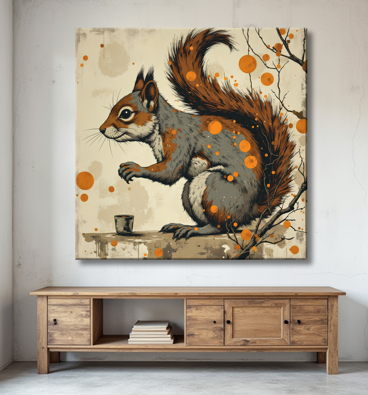 Tableau écureuil moderne - Peinture animalière expressive et graphique avec decor