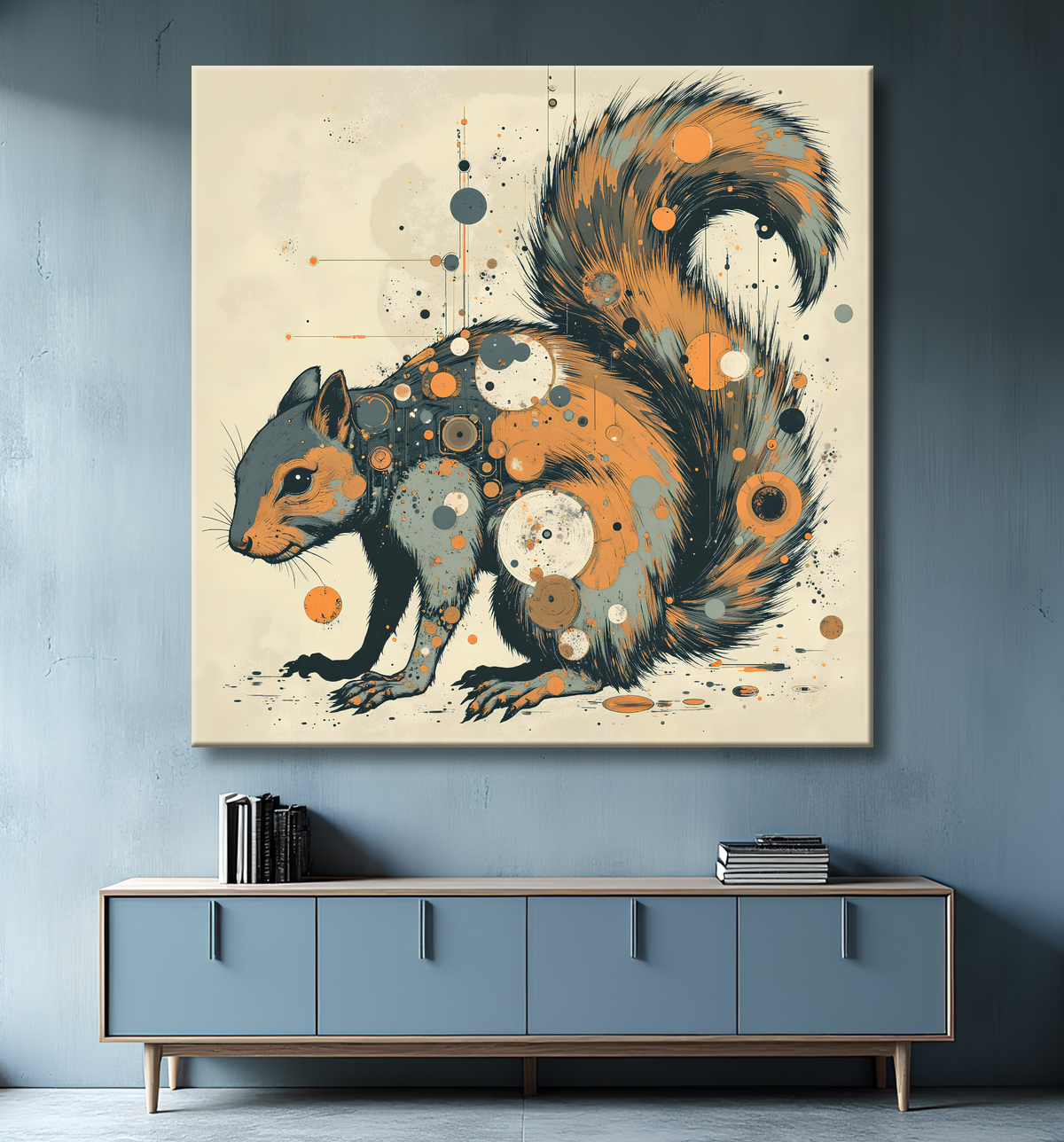 Tableau écureuil moderne - Peinture animalière expressive et graphique avec decor