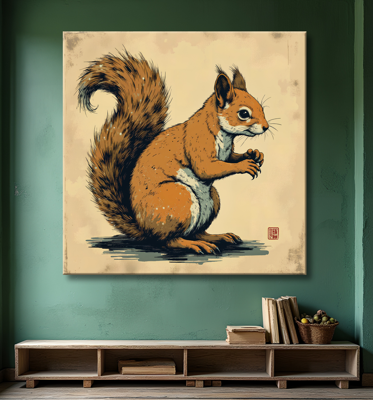 Tableau écureuil moderne - Peinture animalière expressive et graphique avec decor