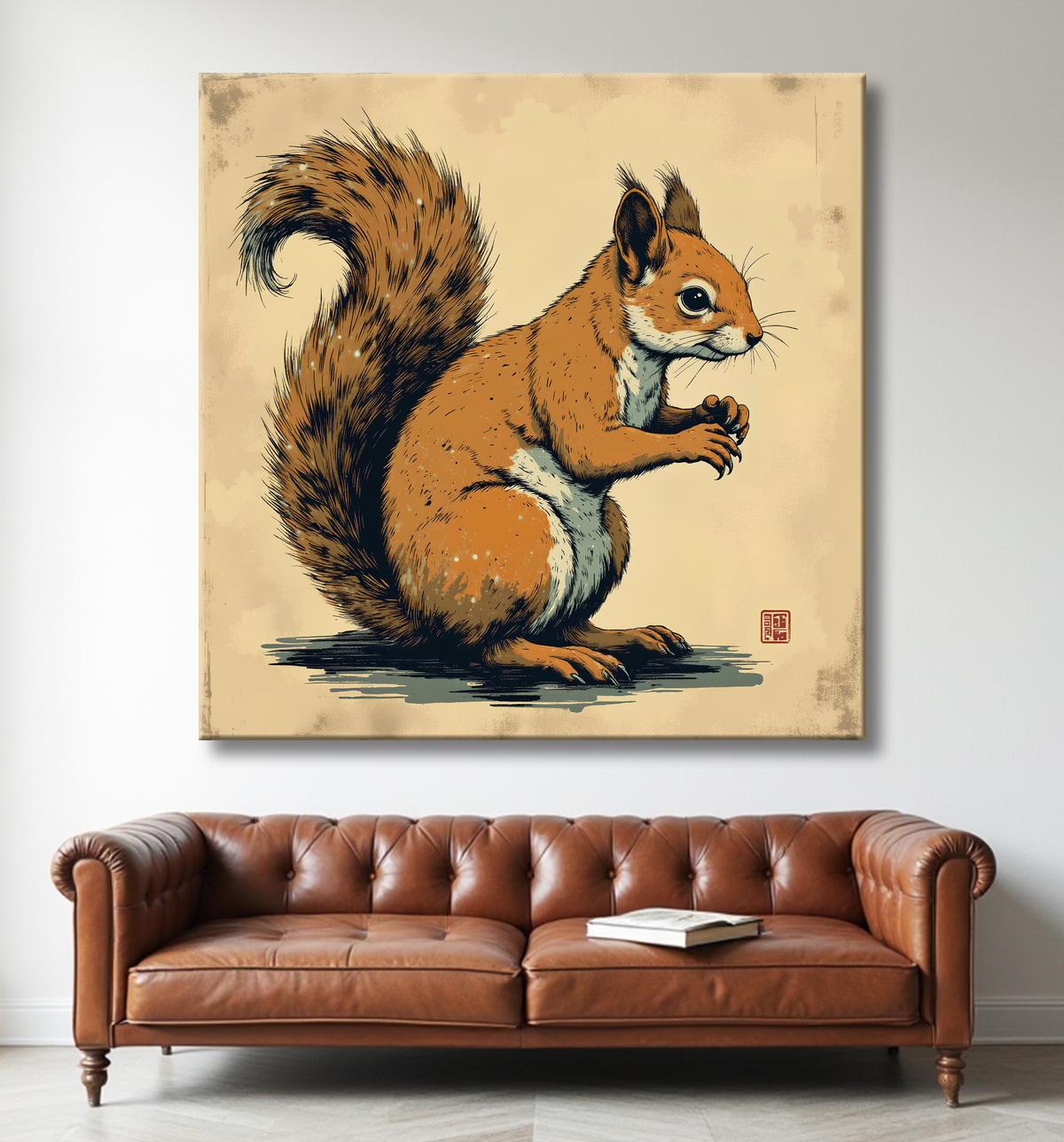 Tableau écureuil moderne - Peinture animalière expressive et graphique avec decor