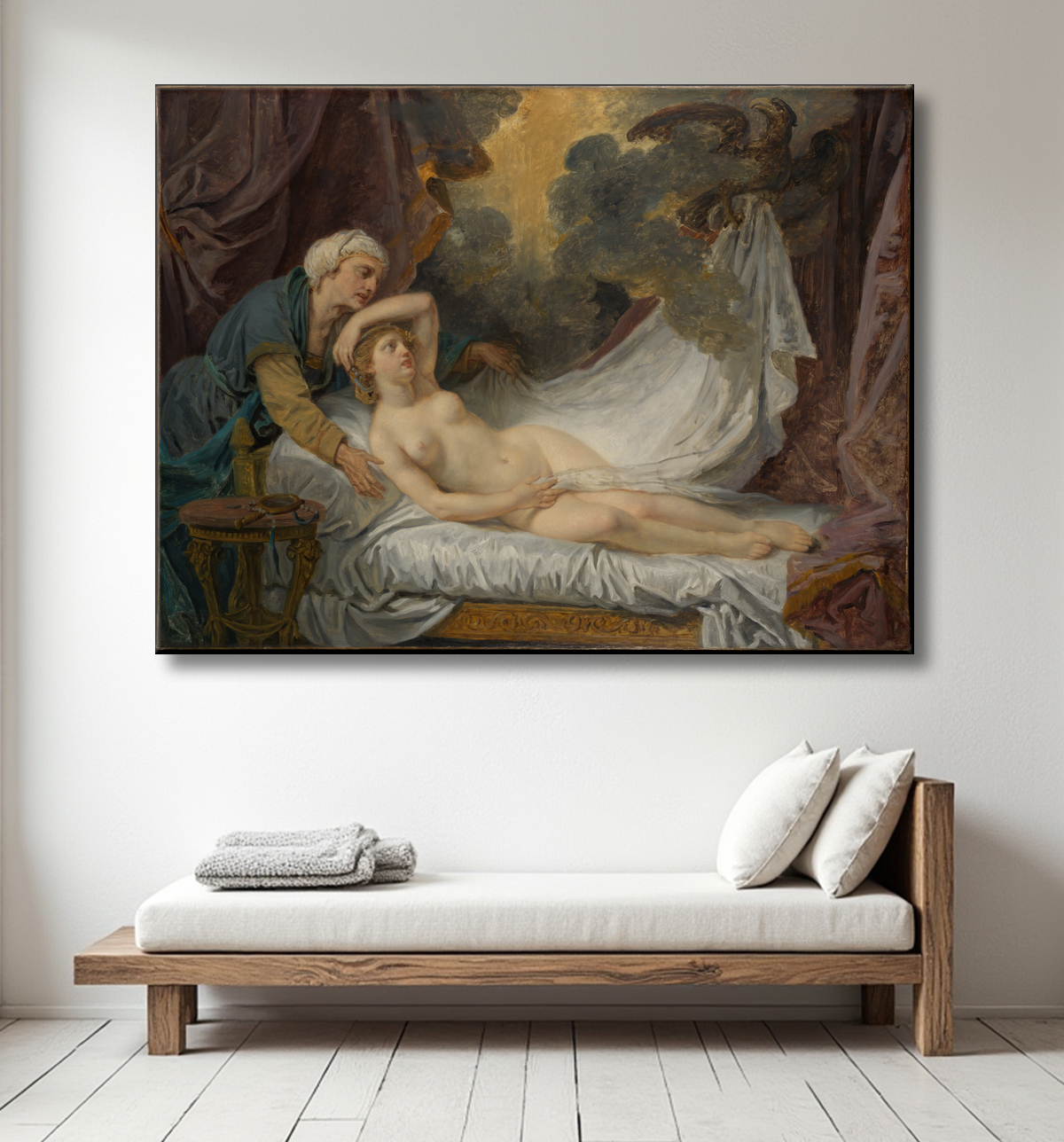 Reproduction Égine visitée par Jupiter de Jean-Baptiste Greuze avec decor