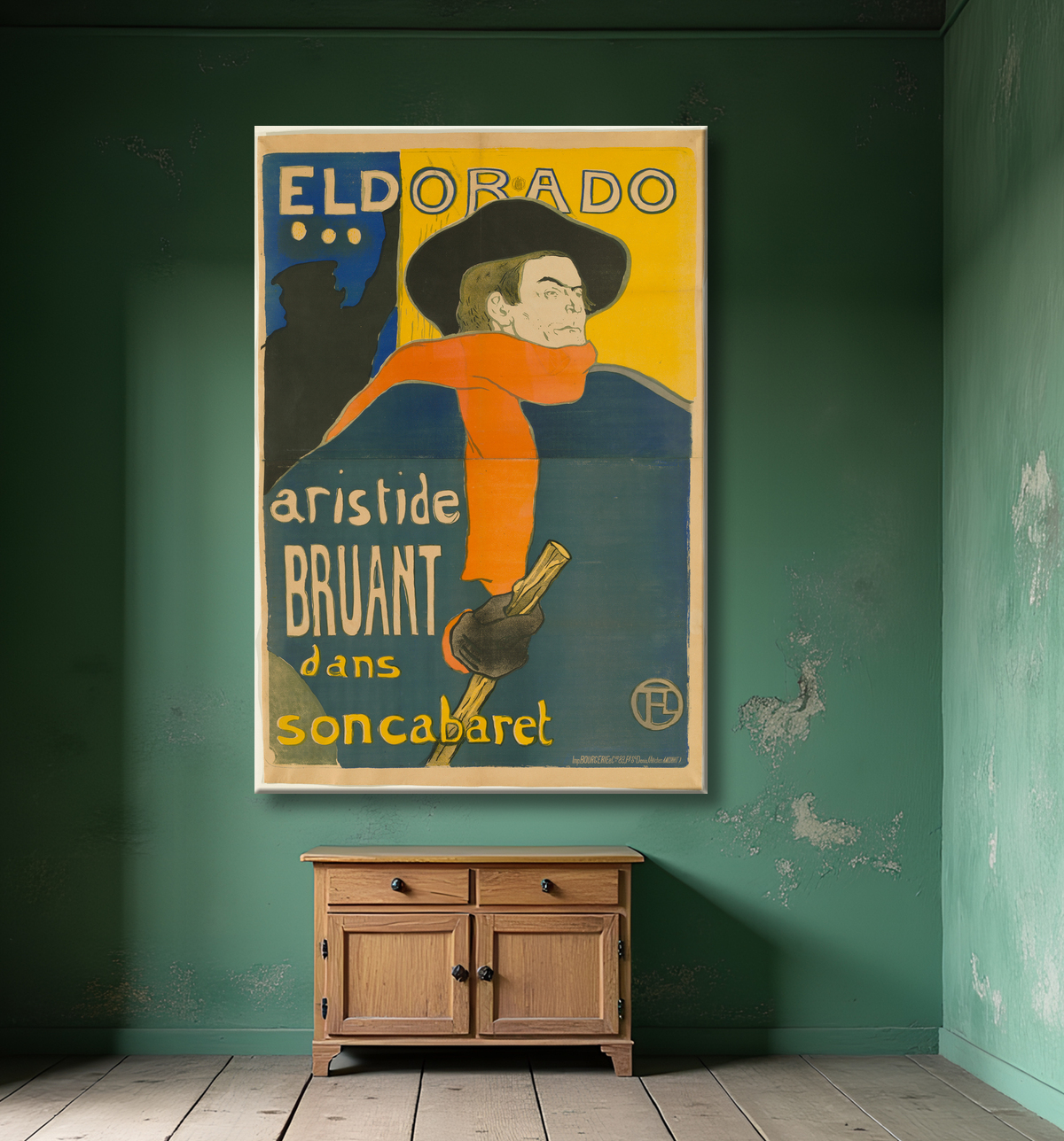 Reproduction Eldorado: Aristide Bruant de Henri de Toulouse-Lautrec avec decor