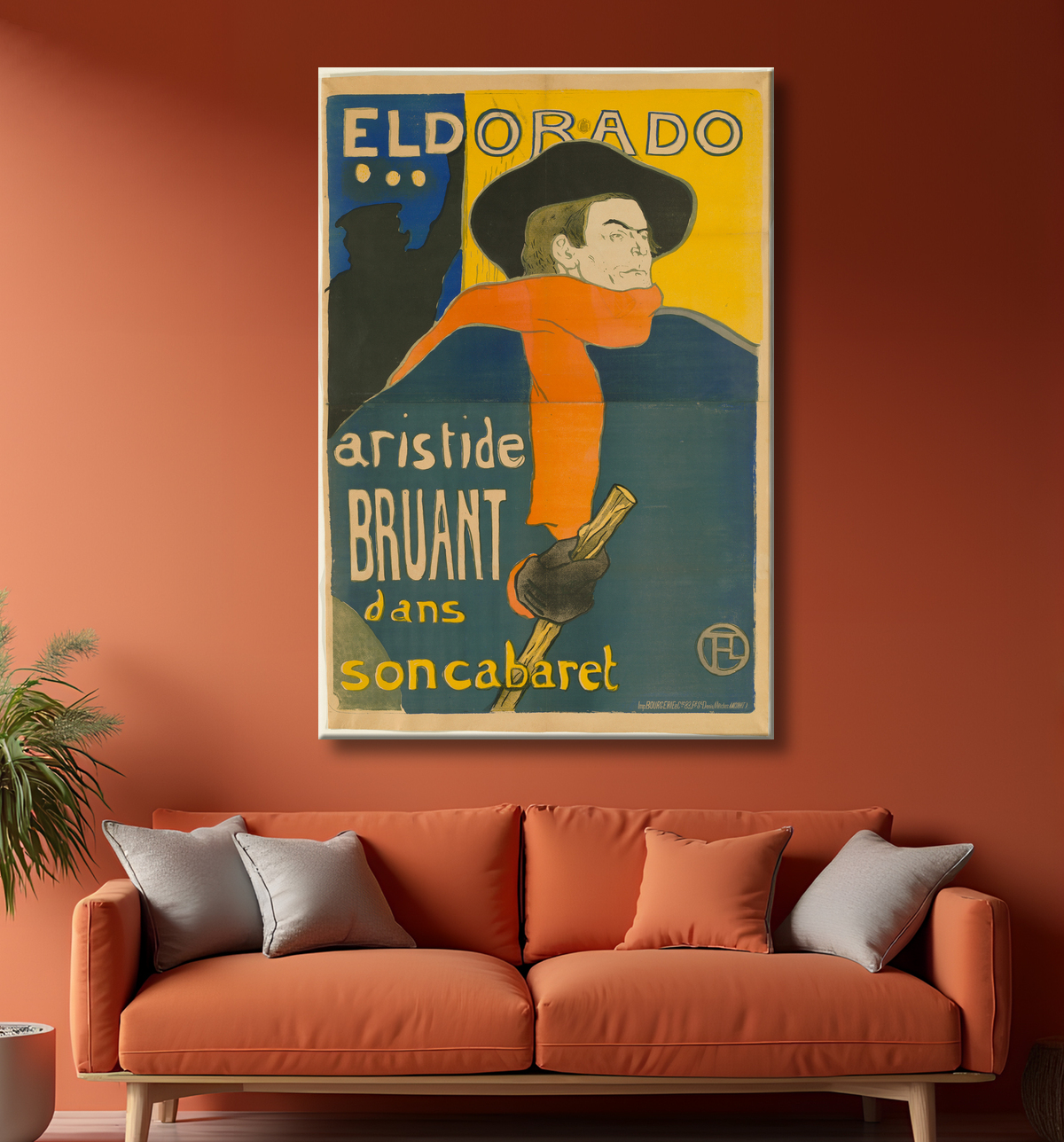 Reproduction Eldorado: Aristide Bruant de Henri de Toulouse-Lautrec avec decor