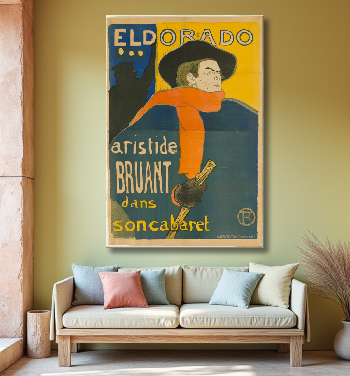 Reproduction Eldorado: Aristide Bruant de Henri de Toulouse-Lautrec avec decor