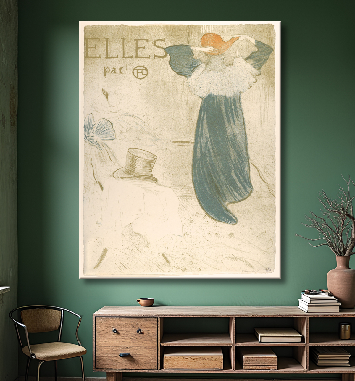 Reproduction Elles (portfolio cover) de Henri de Toulouse-Lautrec avec decor