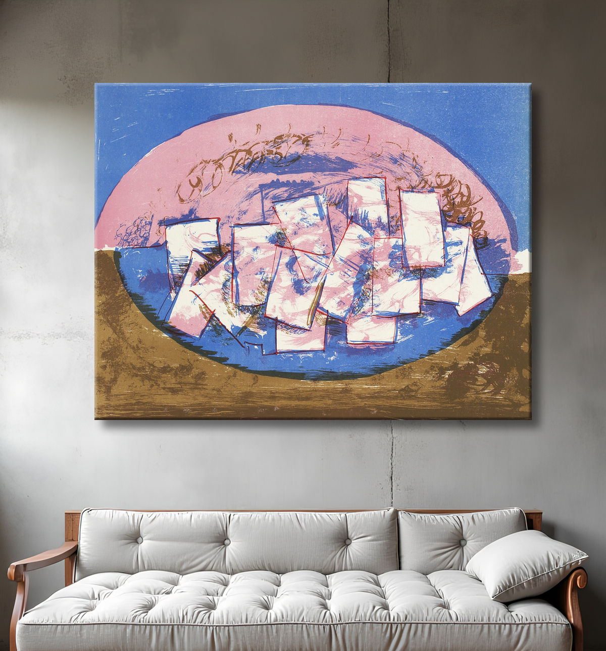 Reproduction Ellipse bleue et rose avec des carrés sur fond marron et bleu de Lundstrøm, Vilhelm avec decor