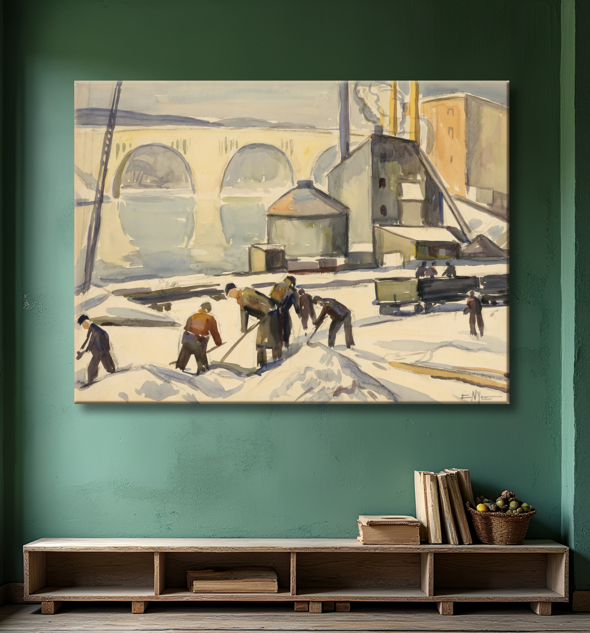 Reproduction Employé CWA à Key Bridge de Edgar Nye, born Richmond, VA 1879-died Washington, DC 1943 avec decor