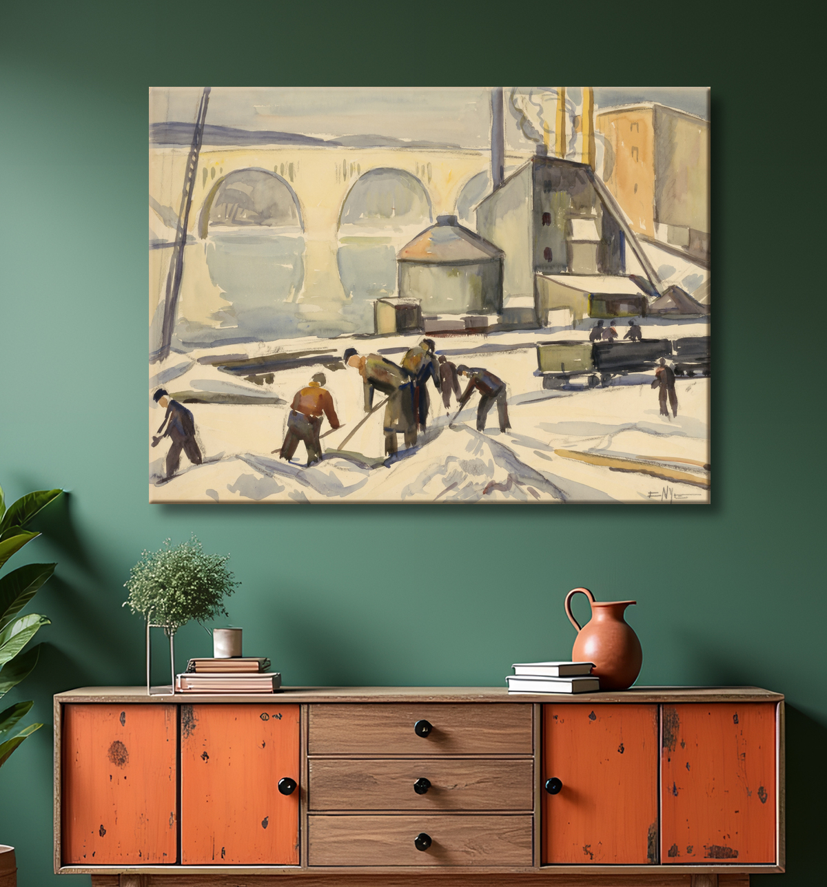 Reproduction Employé CWA à Key Bridge de Edgar Nye, born Richmond, VA 1879-died Washington, DC 1943 avec decor