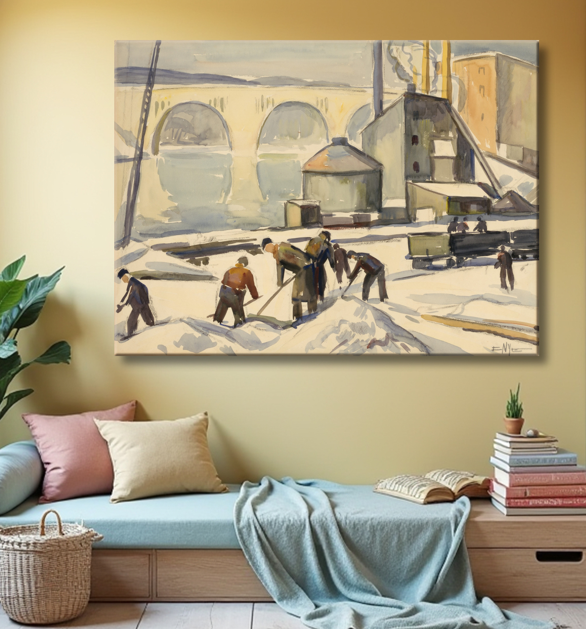 Reproduction Employé CWA à Key Bridge de Edgar Nye, born Richmond, VA 1879-died Washington, DC 1943 avec decor