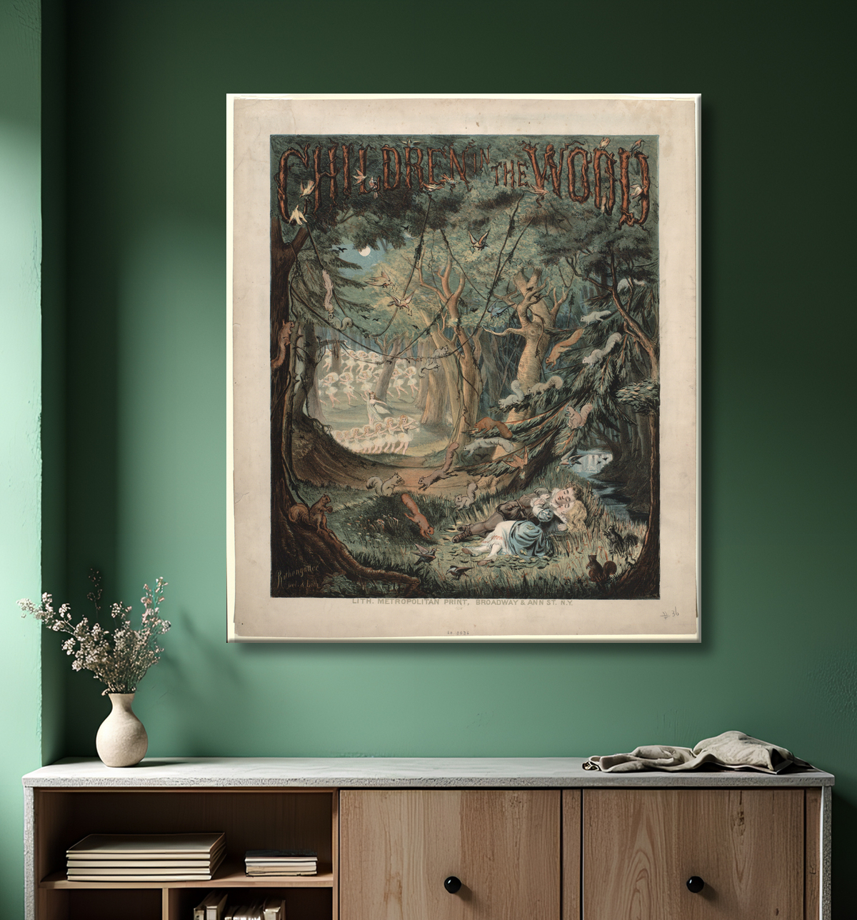 Reproduction Enfants dans le bois de Metropolitan Printing Company avec decor