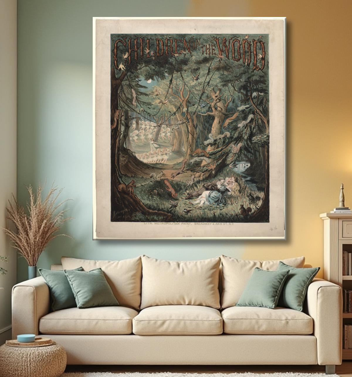 Reproduction Enfants dans le bois de Metropolitan Printing Company avec decor