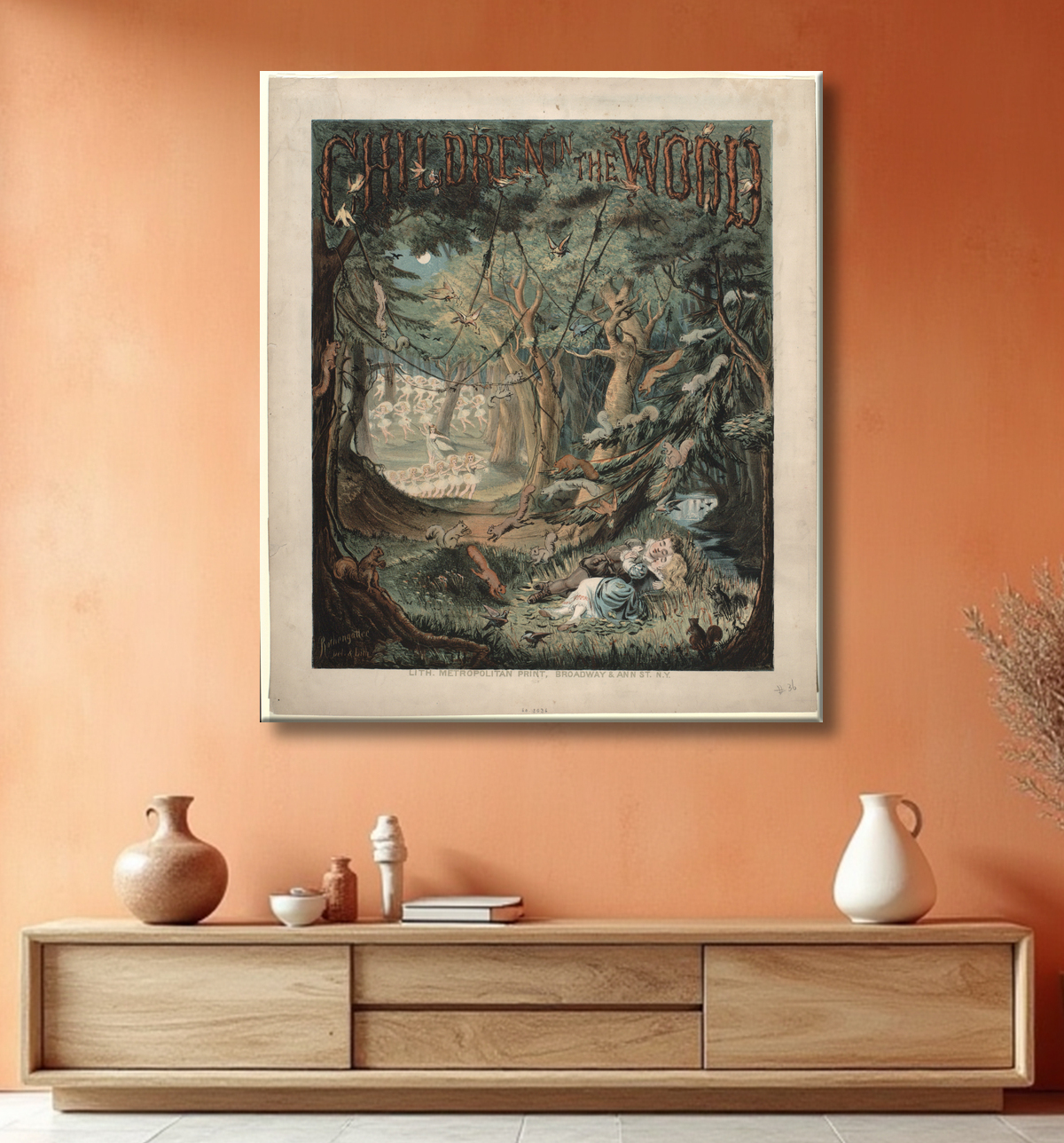 Reproduction Enfants dans le bois de Metropolitan Printing Company avec decor