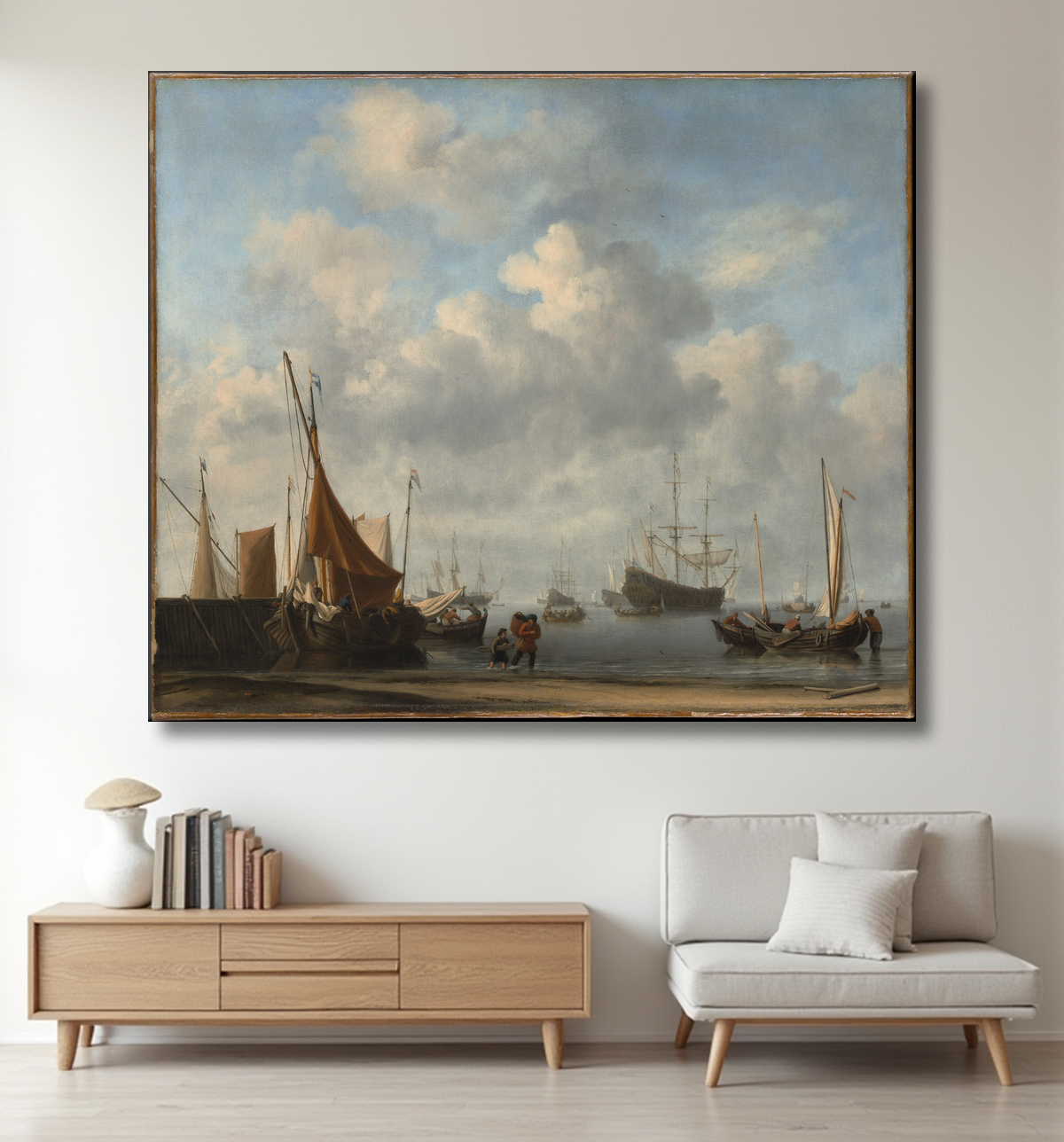 Reproduction Entrée d'un port néerlandais de Willem van de Velde II avec decor