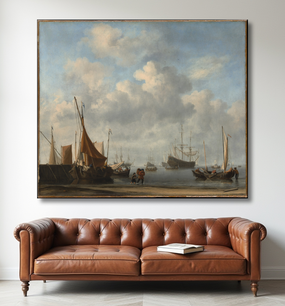 Reproduction Entrée d'un port néerlandais de Willem van de Velde II avec decor
