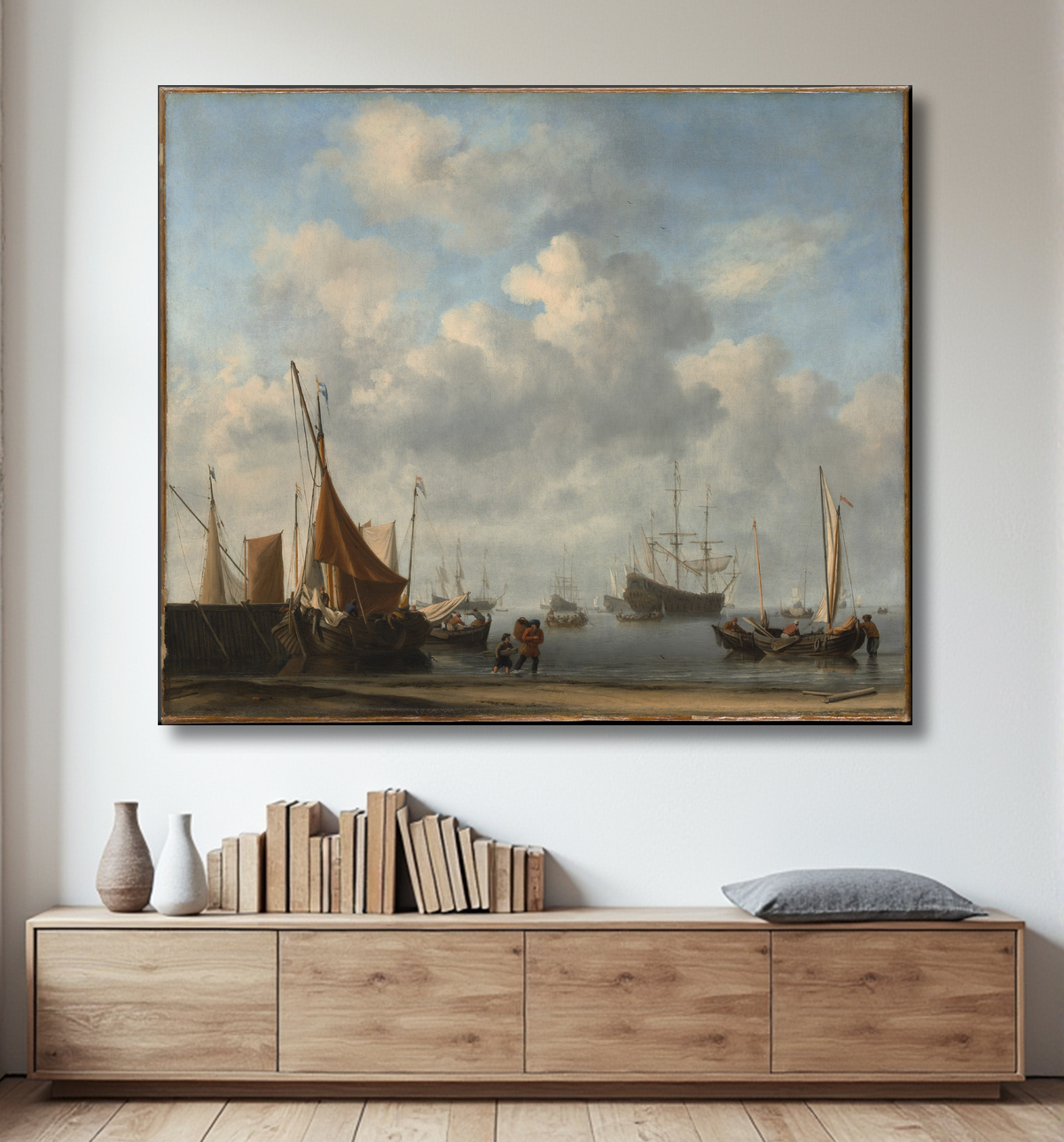 Reproduction Entrée d'un port néerlandais de Willem van de Velde II avec decor