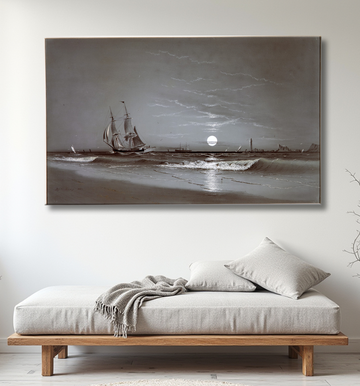 Reproduction Entrée du port—clair de lune de David Johnson Kennedy avec decor