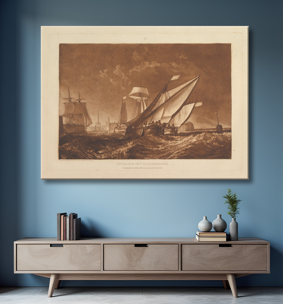 Reproduction Entrée du port de Calais (Liber Studiorum, partie XI, planche 55) de Joseph Mallord William Turner avec decor