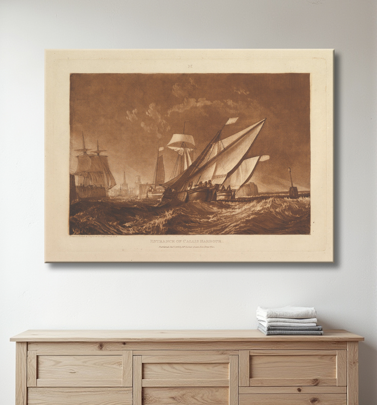 Reproduction Entrée du port de Calais (Liber Studiorum, partie XI, planche 55) de Joseph Mallord William Turner avec decor