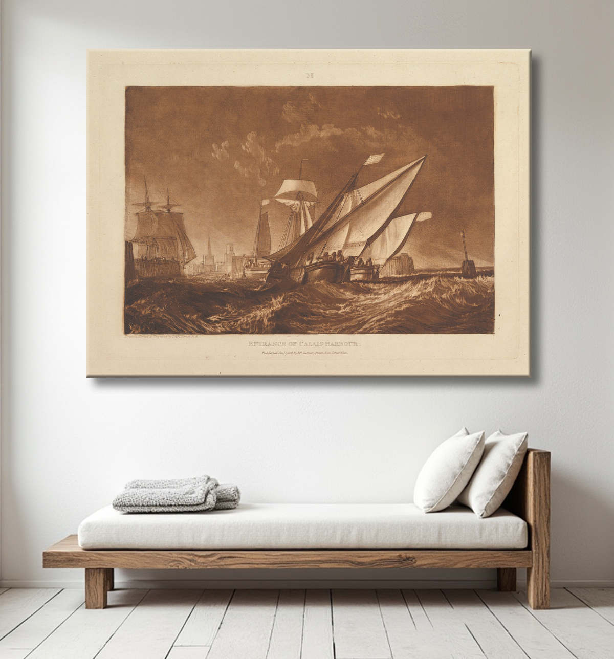 Reproduction Entrée du port de Calais (Liber Studiorum, partie XI, planche 55) de Joseph Mallord William Turner avec decor