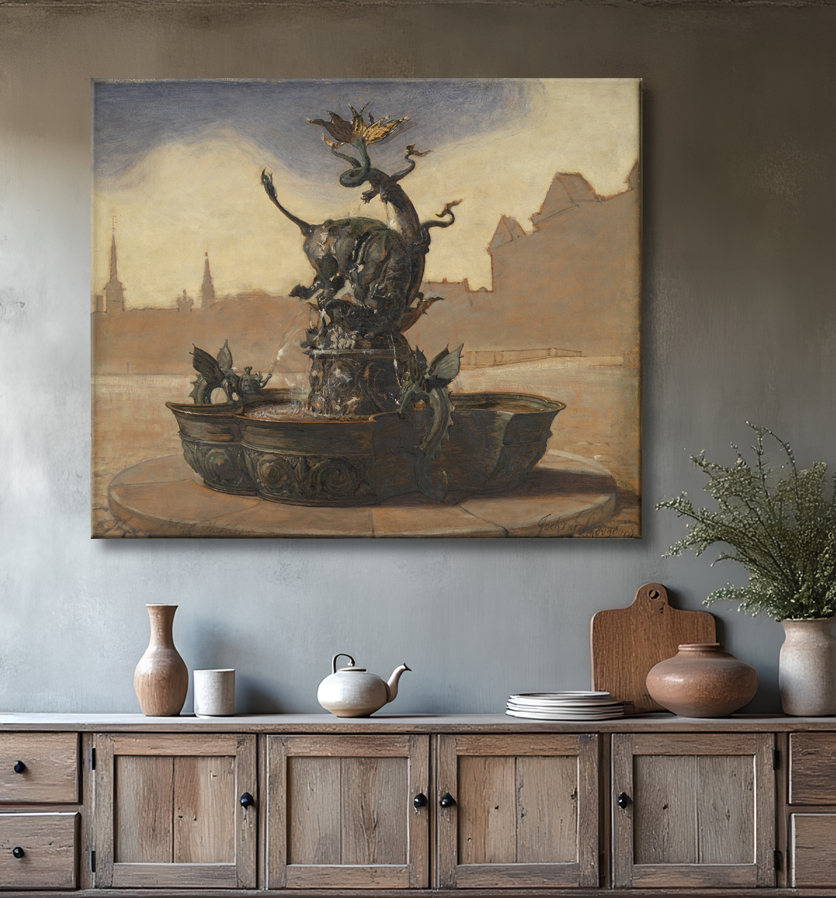 Reproduction Esquisse pour la fontaine du dragon de Skovgaard, Joakim avec decor