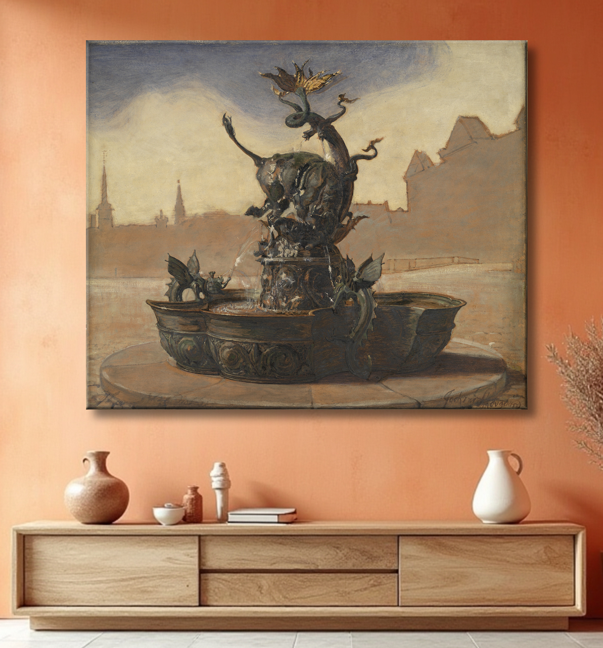 Reproduction Esquisse pour la fontaine du dragon de Skovgaard, Joakim avec decor