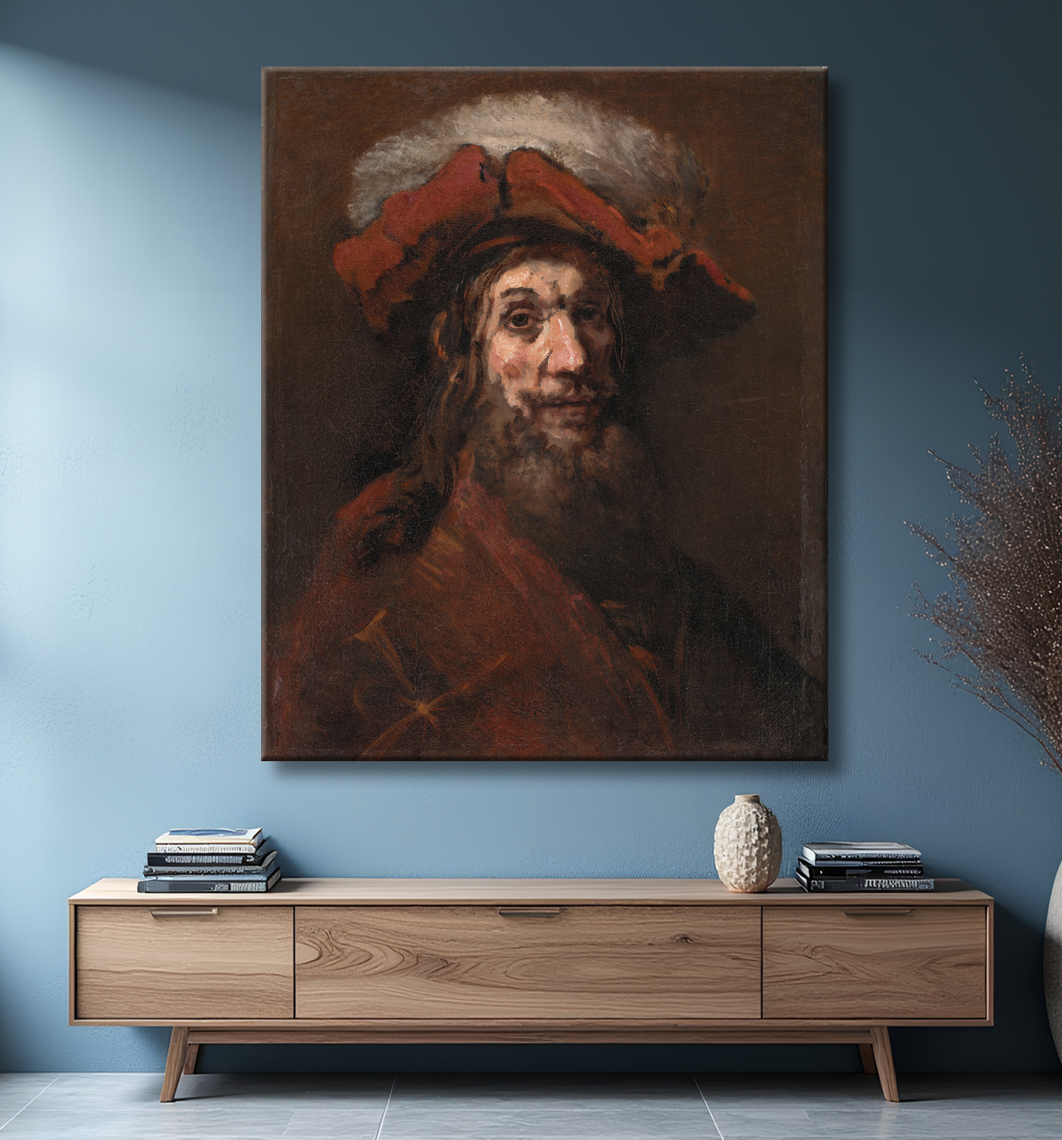 Reproduction Esquisse pour Le chevalier au faucon, dit "Le Croisé" de Rembrandt van Rijn avec decor