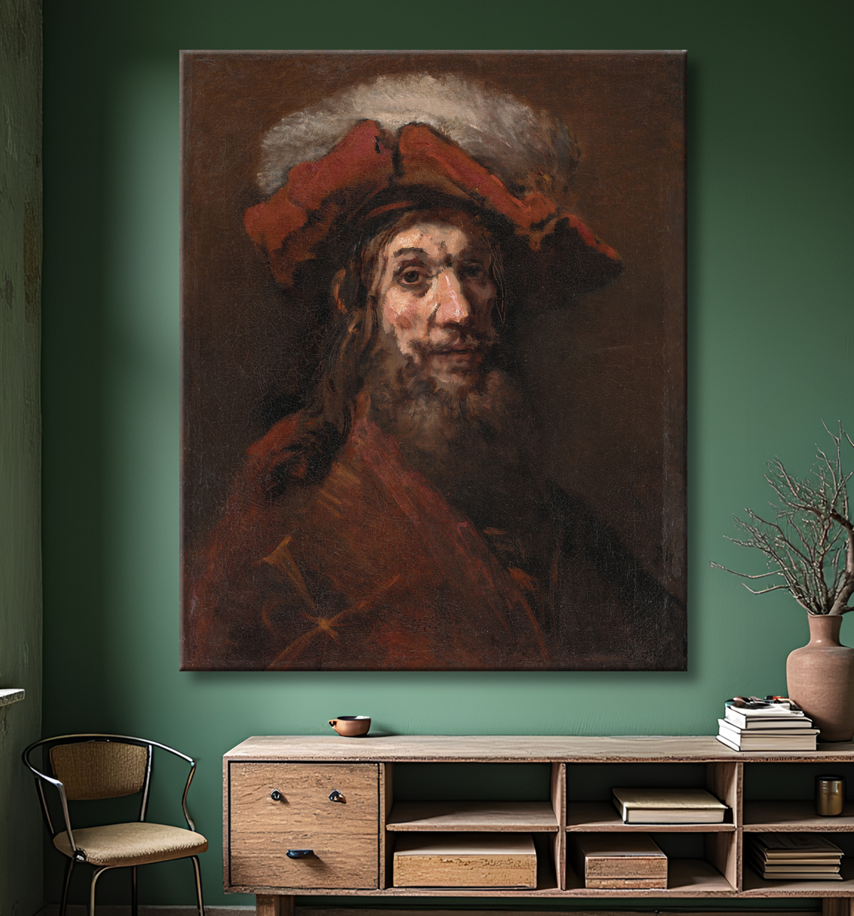 Reproduction Esquisse pour Le chevalier au faucon, dit "Le Croisé" de Rembrandt van Rijn avec decor