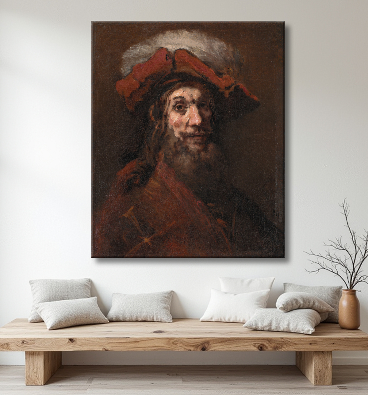 Reproduction Esquisse pour Le chevalier au faucon, dit "Le Croisé" de Rembrandt van Rijn avec decor