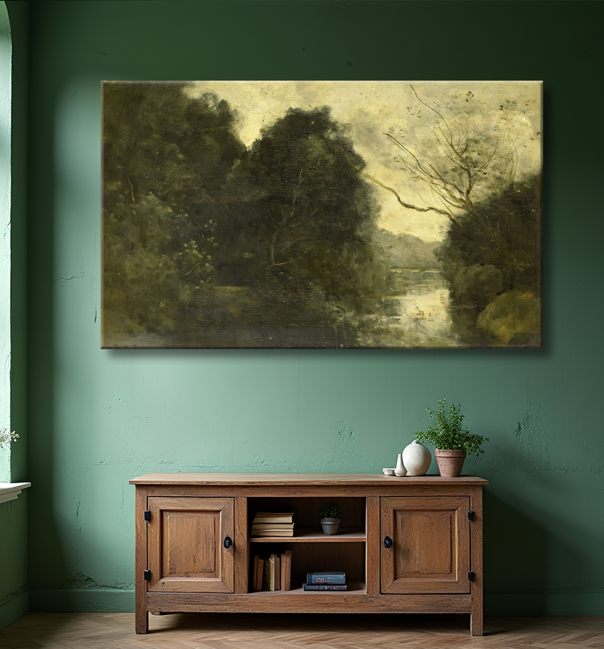 Reproduction Étang dans les bois de Camille Corot avec decor