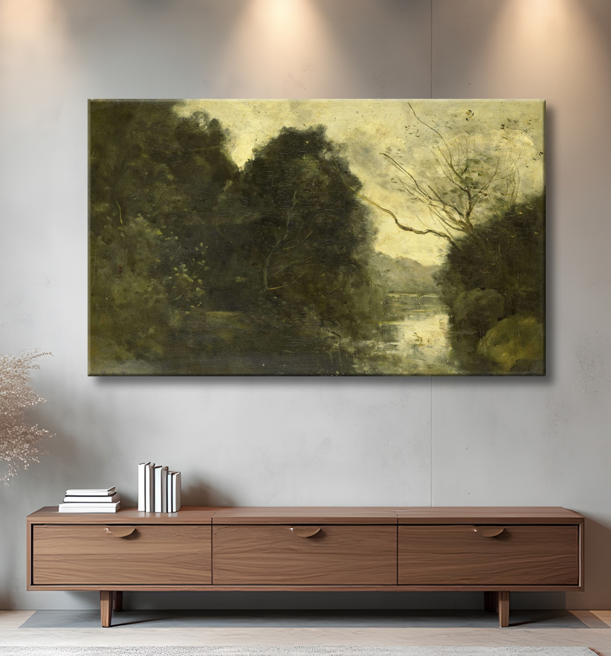 Reproduction Étang dans les bois de Camille Corot avec decor