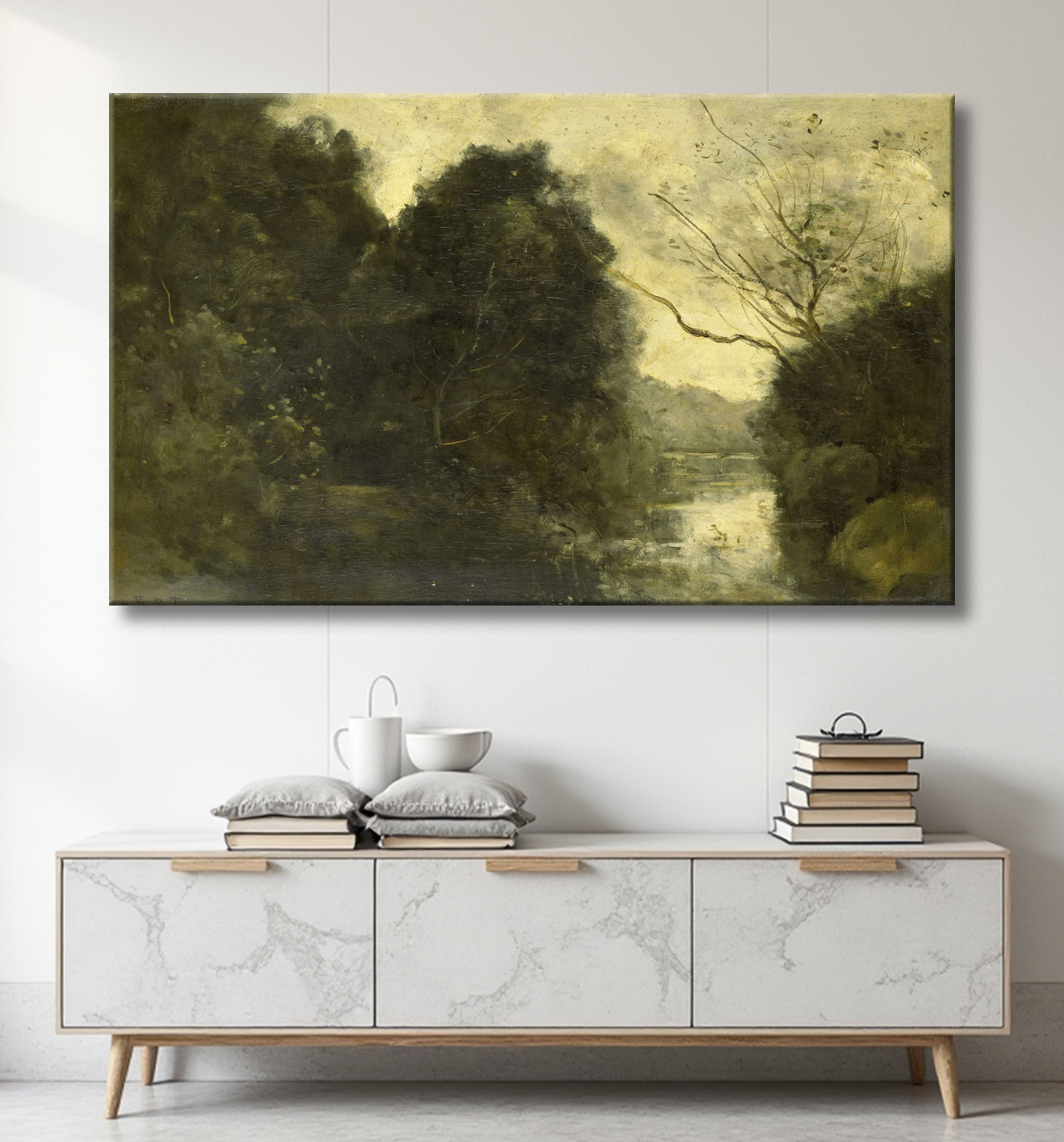 Reproduction Étang dans les bois de Camille Corot avec decor
