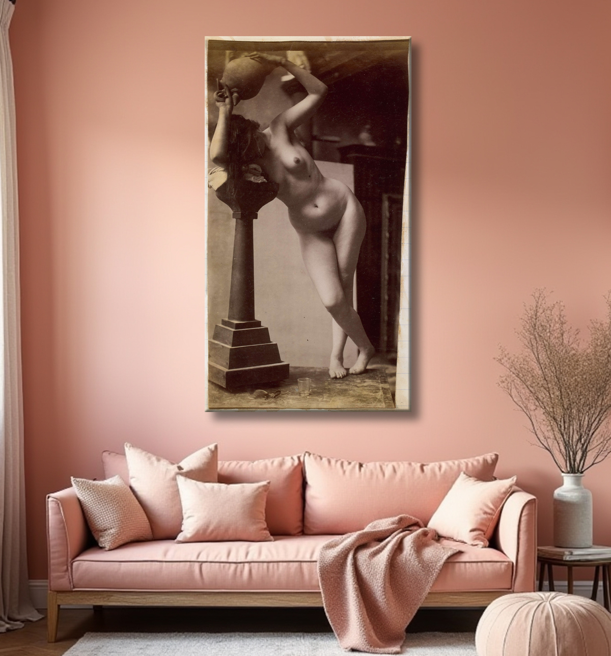 Reproduction Etude d'un modèle féminin nu, vu de face, dans l'atelier de Jacques de Lalaing, étude préliminaire pour une fontaine circulaire de Jacques Lalaing avec decor