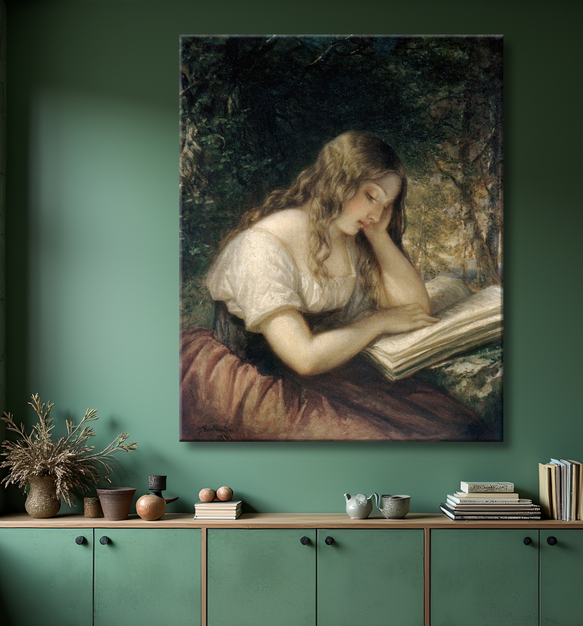 Reproduction Étude dans un bois de Daniel Huntington avec decor