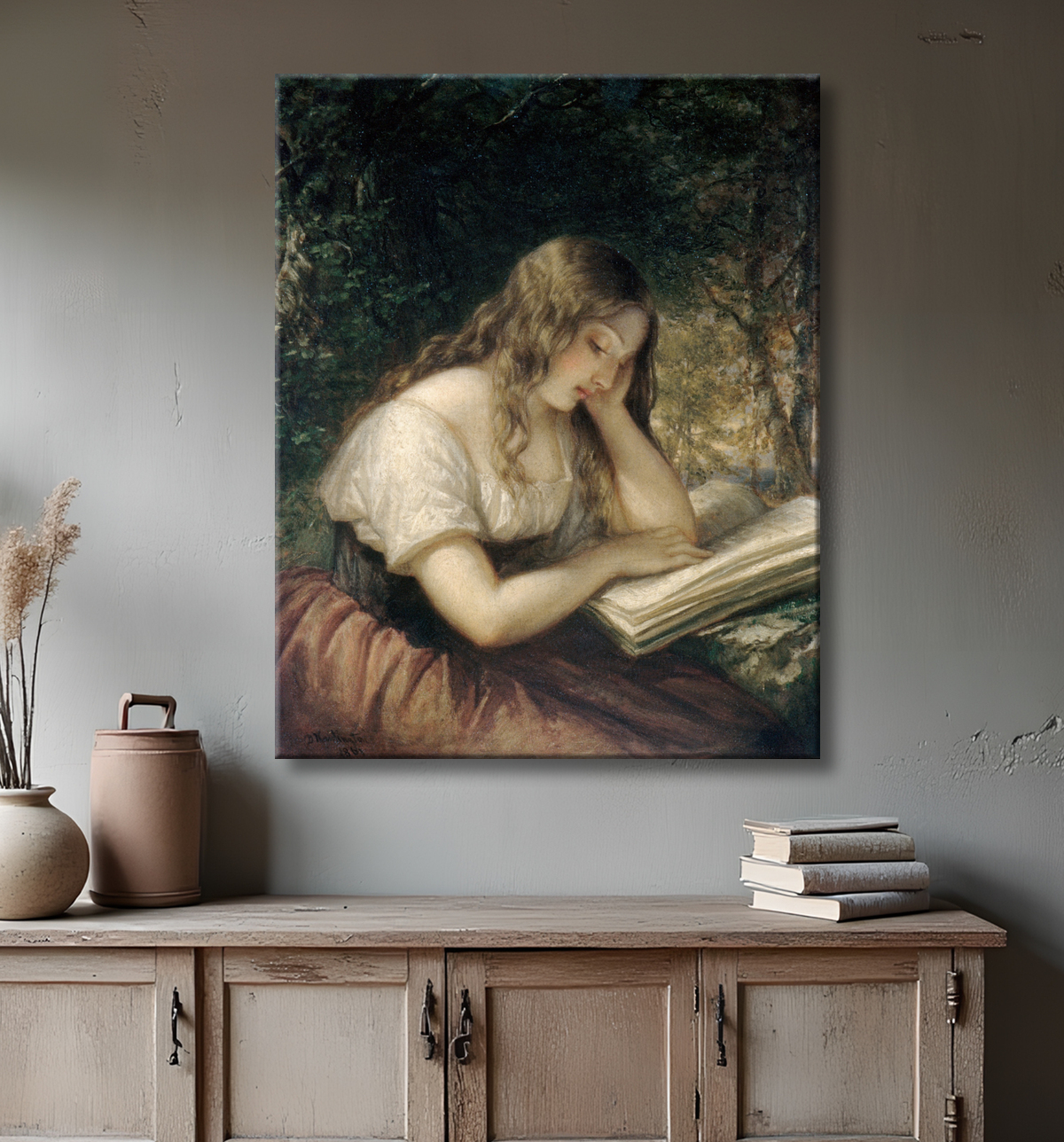 Reproduction Étude dans un bois de Daniel Huntington avec decor