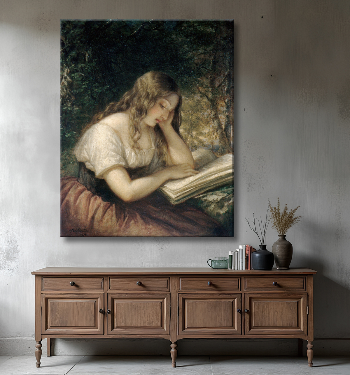 Reproduction Étude dans un bois de Daniel Huntington avec decor