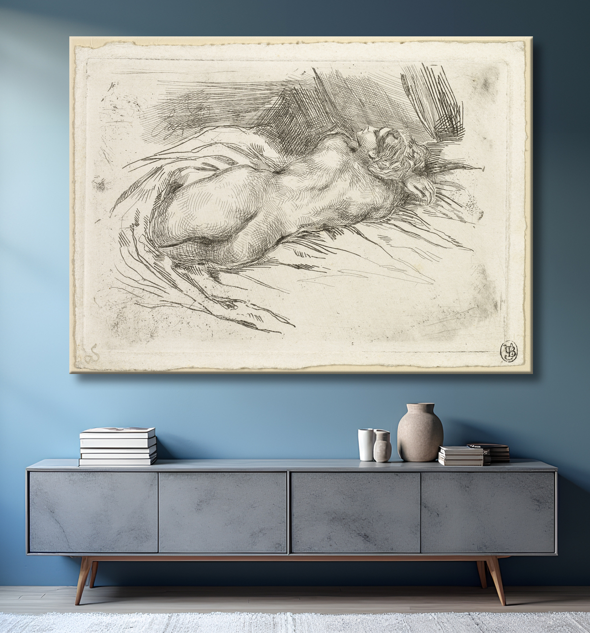 Reproduction Etude de femme vue de dos de Eugène Delacroix avec decor