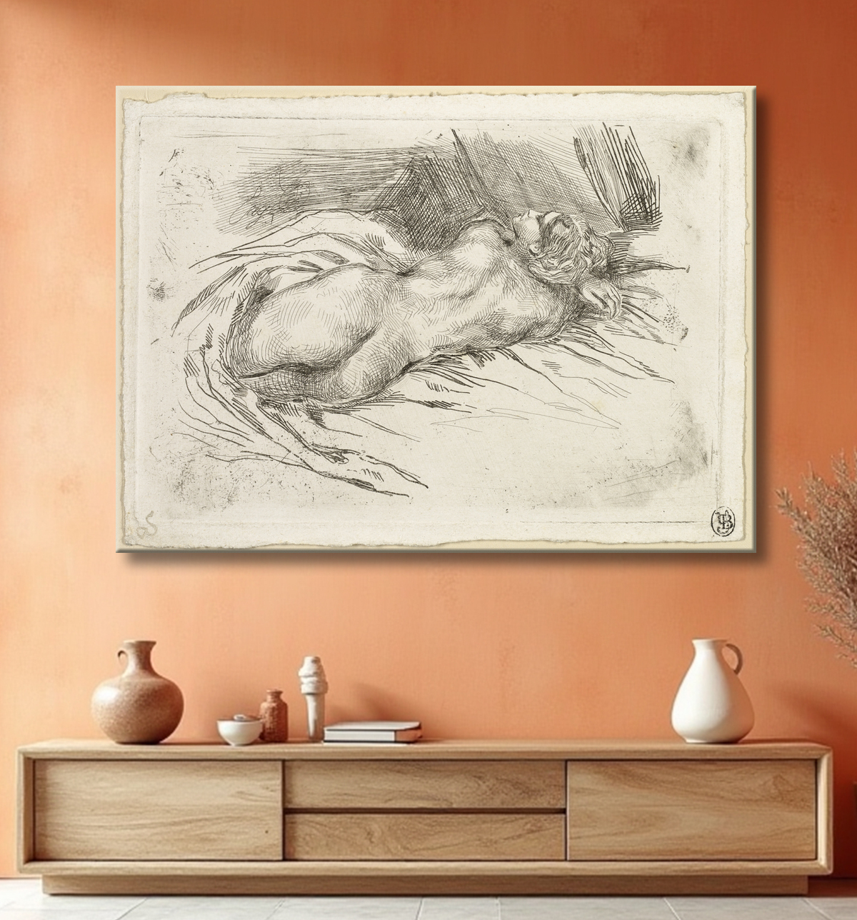 Reproduction Etude de femme vue de dos de Eugène Delacroix avec decor