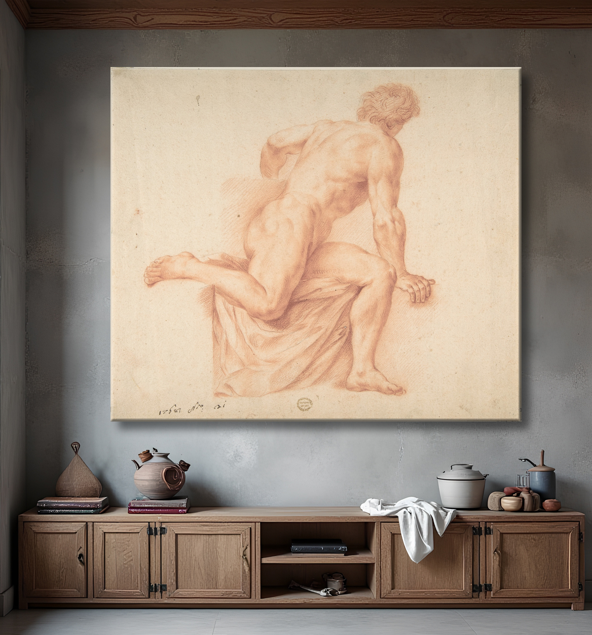 Reproduction Étude de nu de Anonymous, Italian, 18th century avec decor
