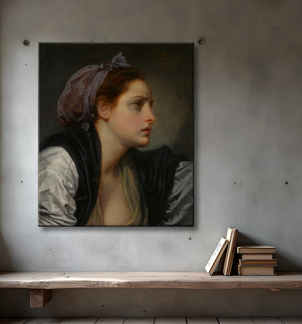 Reproduction Etude de tête de femme de Jean-Baptiste Greuze avec decor